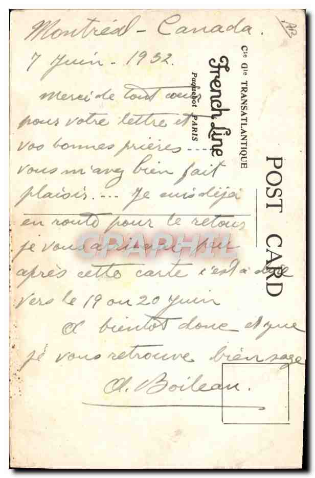 Paquebot "Paris" — illustration — éditeur inconnu, n° de série non visible — Verso