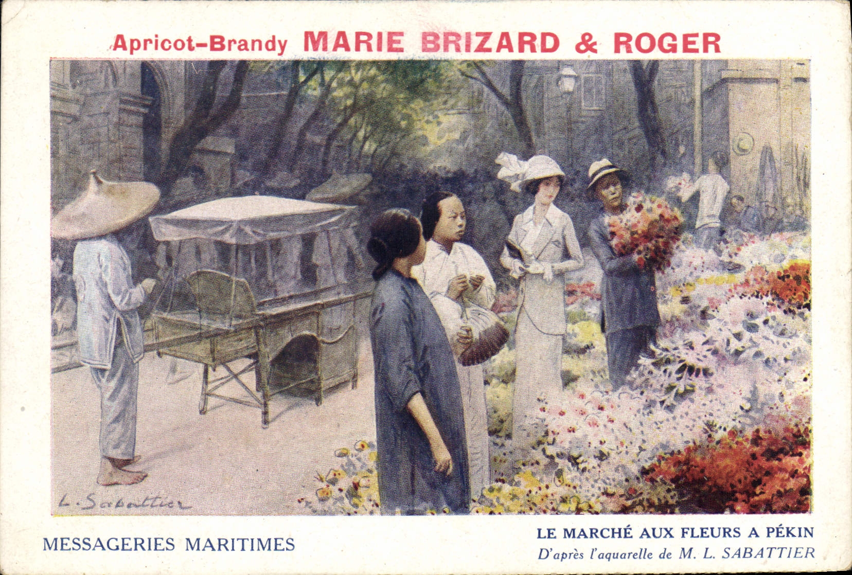 Marché aux fleurs à Pékin — D'après l'aquarelle de M. L. Sabattier — Messageries Maritimes
