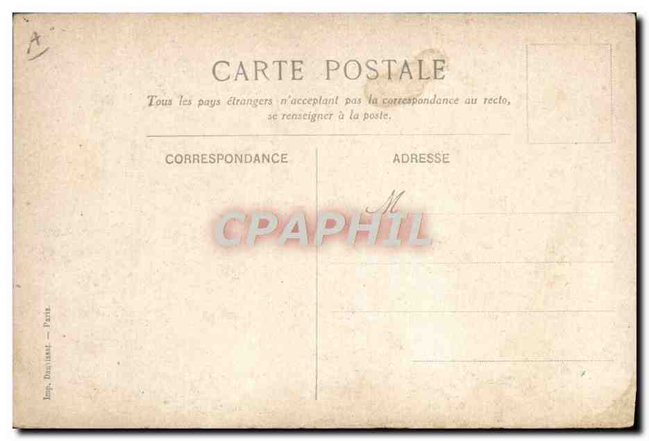 Benares — Vista de los ghats y templos sobre el Gange — Messageries Maritimes, según el acuarela de M. Gilbert Galland — Reverso