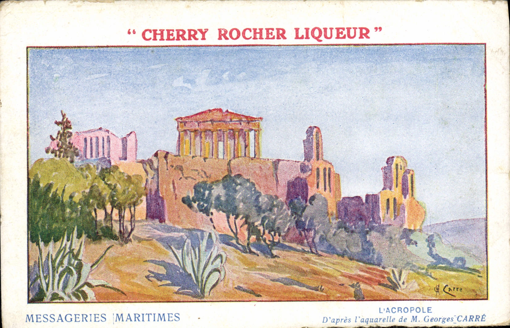 CPA Bateau Paquebot Messageries Maritimes L'acropole Athenes Grece Cherry Rocher Liqueur