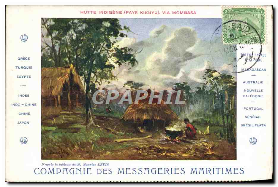 Hutte indigène (Pays Kikuyu), via Mombasa — Compagnie des Messageries Maritimes, éditée par Devambez, Grav. Éditeur
