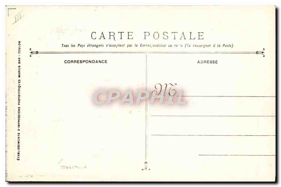 Catastrophe du cuirassé LIBERTÉ — 25 Septembre 1911 — Établissements d’Impressions Photographiques Marius Bar - Toulon — Verso