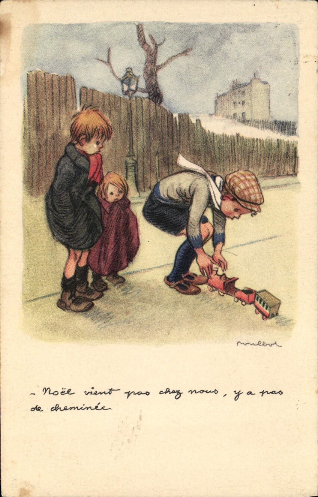 CPA Illustrateur Poulbot Train