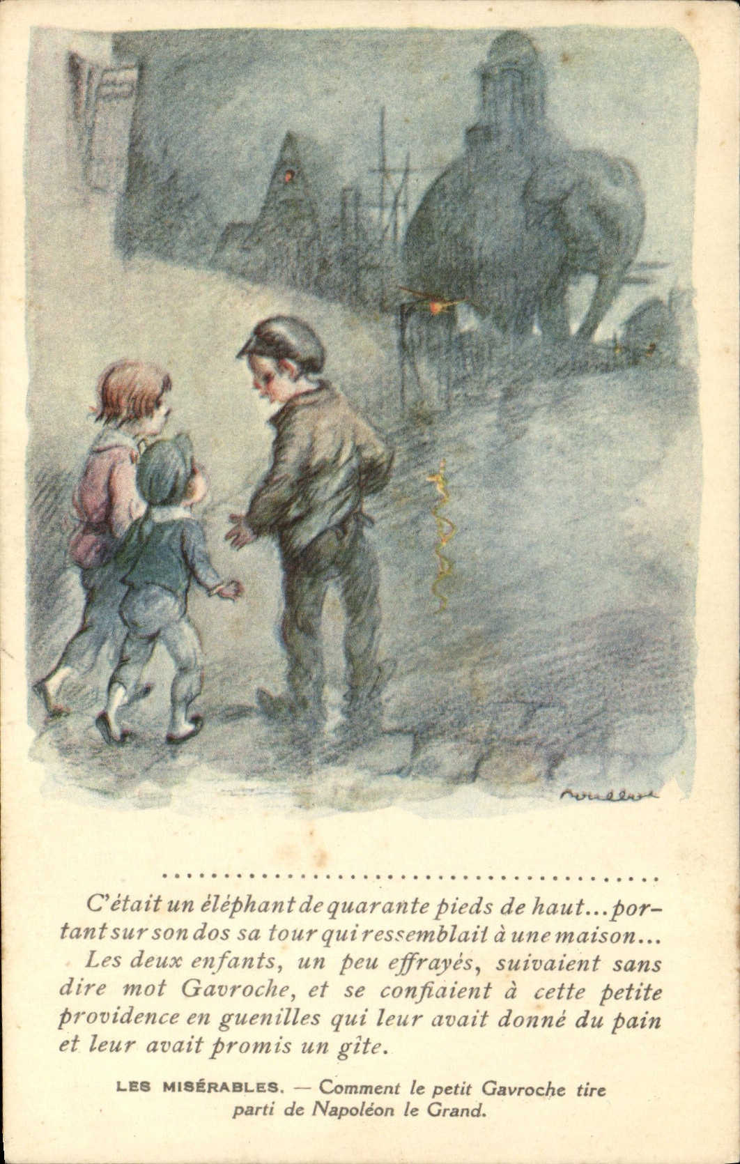 CPA Illustrateur Poulbot Les Miserables Victor Hugo Gavroche Elephant 