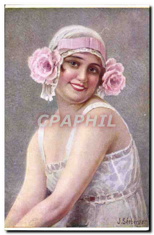 CPA Fantaisie Illustrateur Femme Salon de Paris Seeberger Le bonnet fleuri