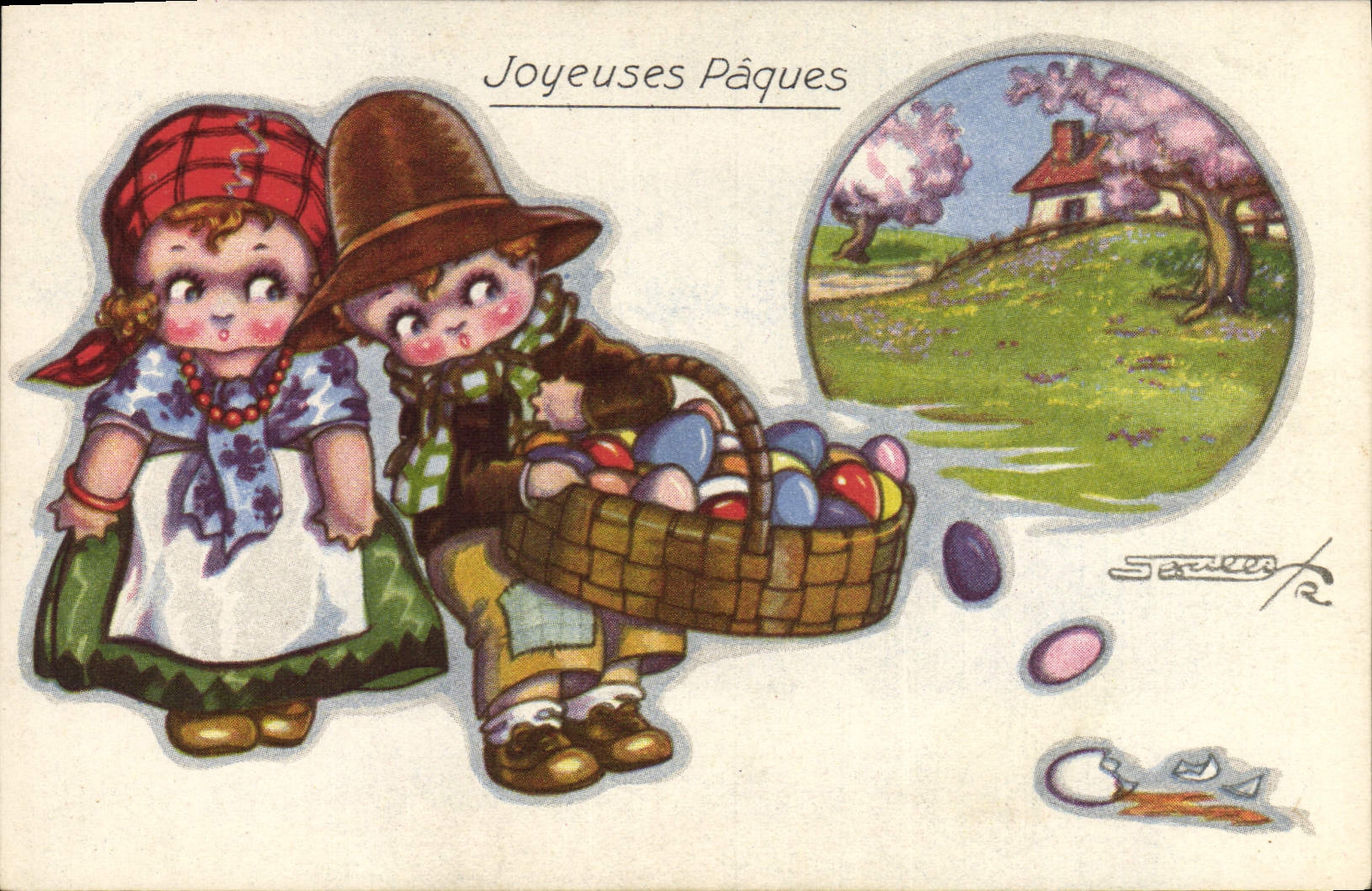 CPA Fantaisie Illustrateur Enfants Paques 
