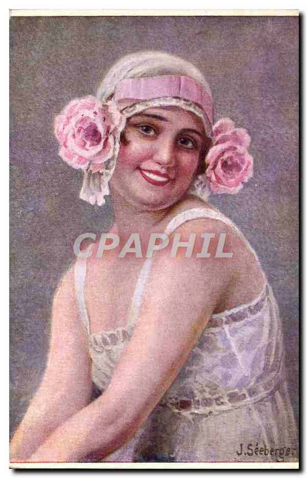 CPA Fantaisie Illustrateur Femme Salon de Paris Seeberger Le bonnet fleuri