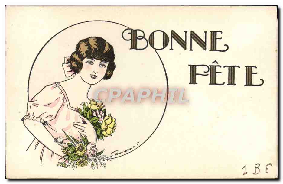 Femme avec bouquet — Bonne Fête — Spadoni, n° 1BF