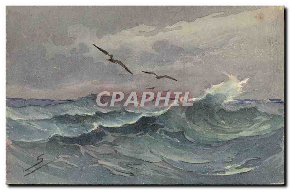 CPA Fantaisie Illustrateur Mer Mouettes 