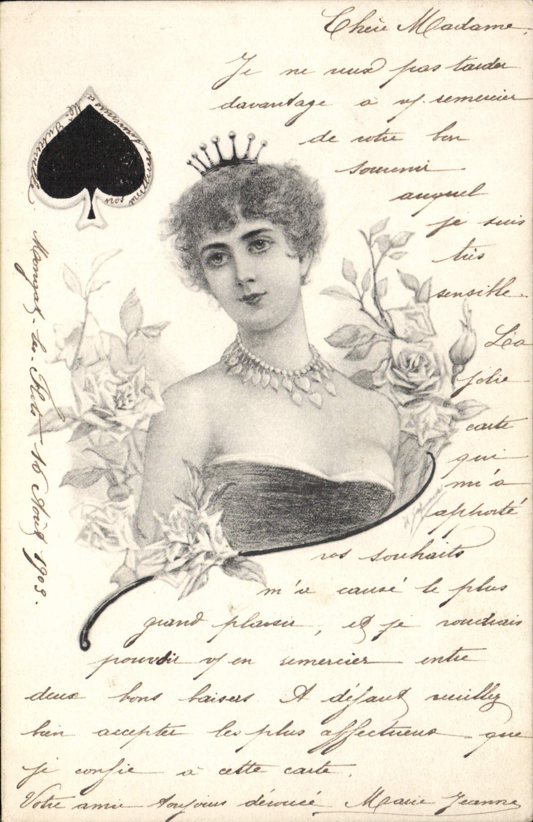 Jeune femme couronnée — roses — éditeur anonyme, n° 870