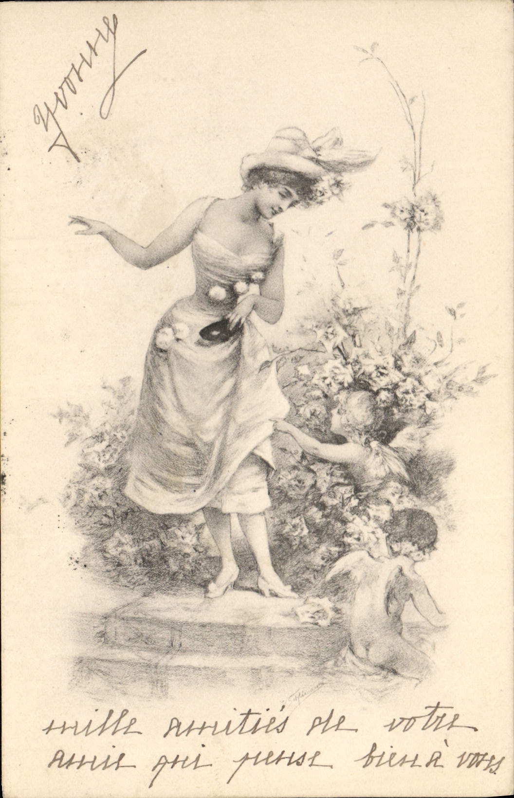 CPA Fantaisie Illustrateur Femme Anges 