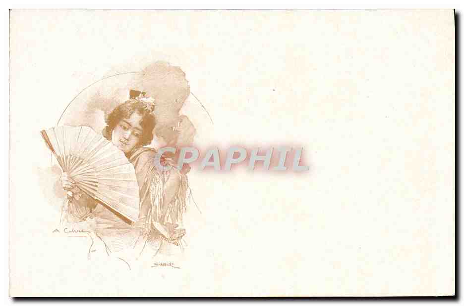 CPA Fantaisie Illustrateur Femme Eventail