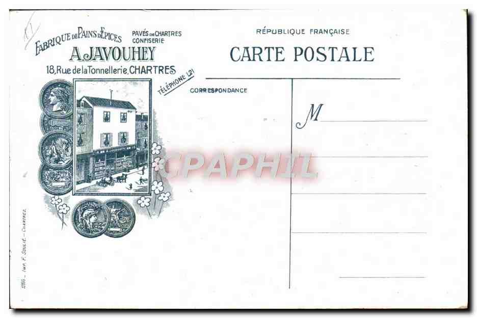 CPA Fantaisie Illustrateur Femme Publicite A Javouhey Rue de la Tonnelerie Chartres  — Rückseite