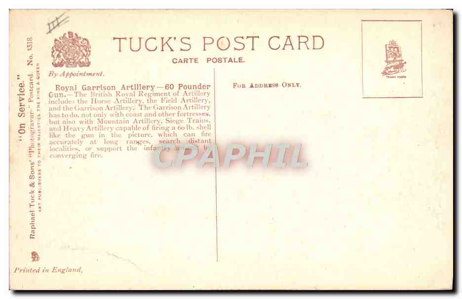 CPA Militaria Royal Garrison artillery 6Q Pounder Gun — Rückseite
