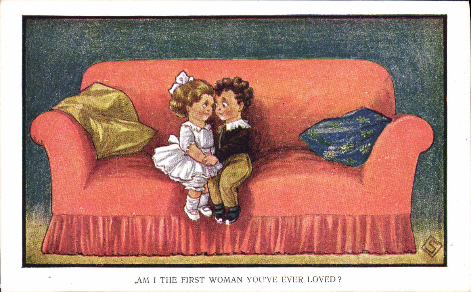 Enfants sur canapé — Question romantique — éditeur S. (marque) n°51635