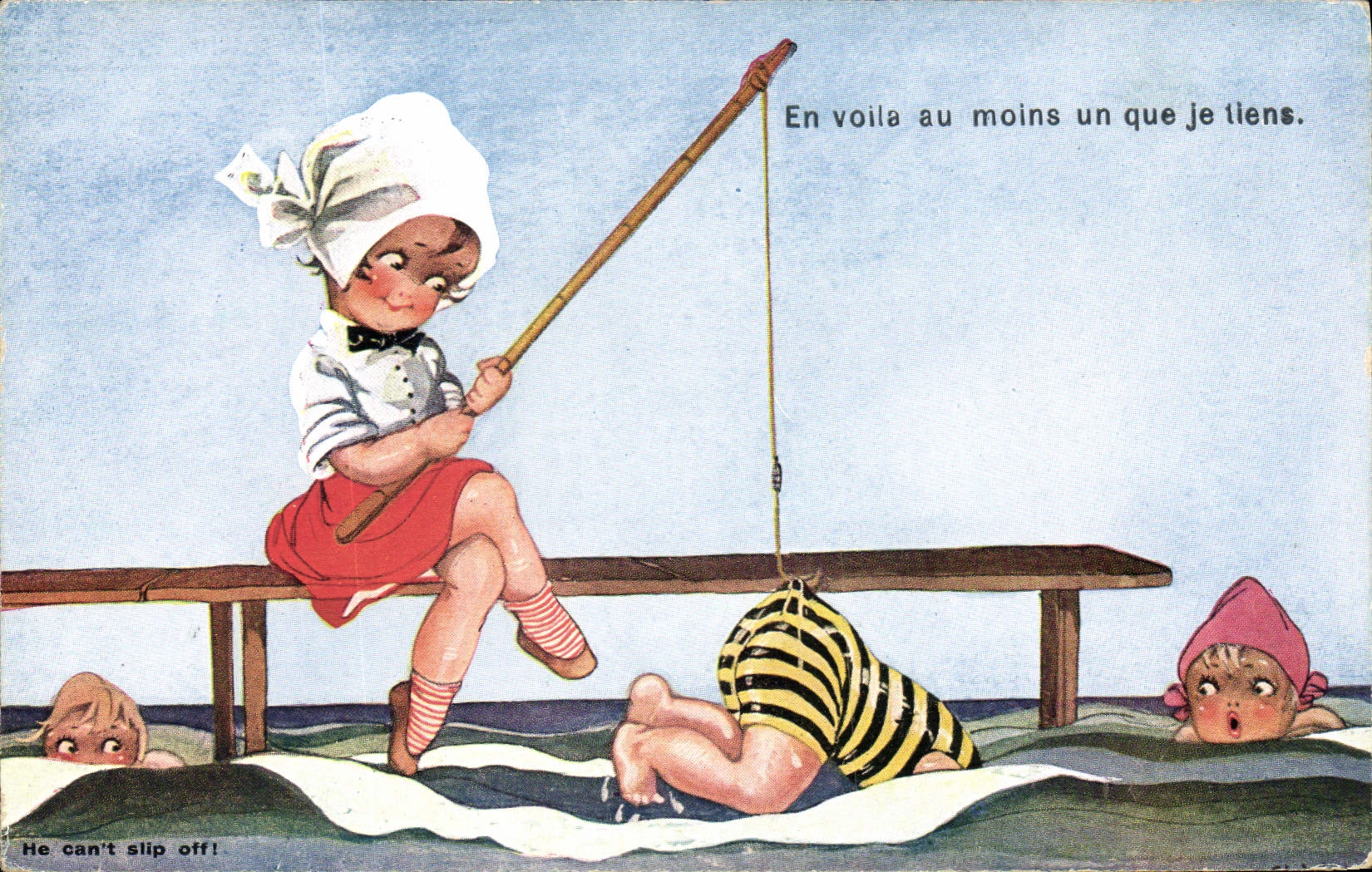 CPA Fantaisie Illustrateur Enfants Maillot de bain Peche 
