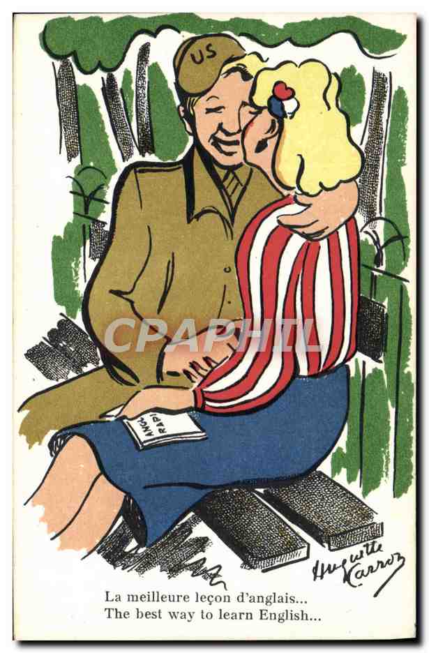 CPA Fantaisie Illustrateur La meilleure lecon d'anglais Soldat Militaria