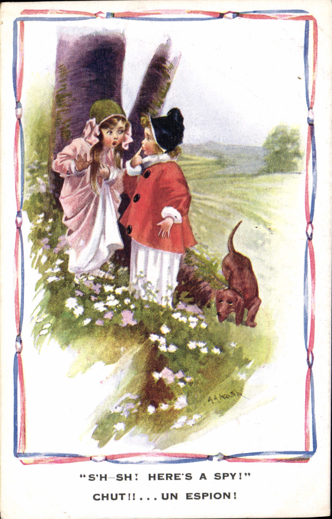CPA Fantaisie Illustrateur Enfants Chien