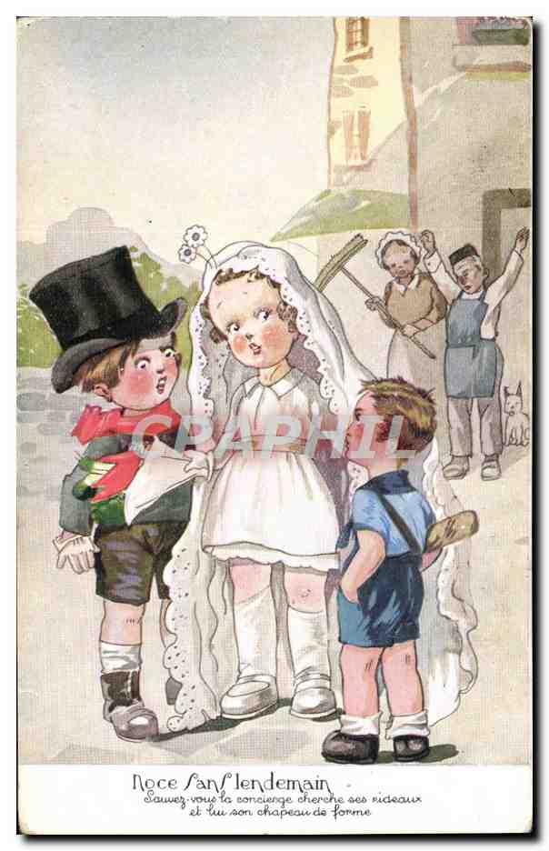 CPA Fantaisie Illustrateur Enfants Mariage 