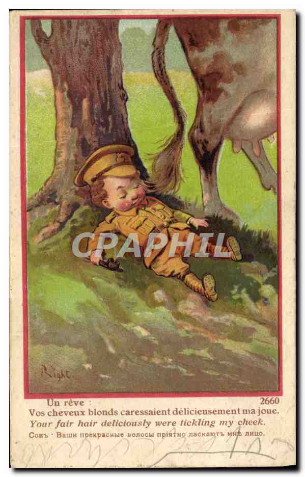 CPA Fantaisie Illustrateur Enfant Soldat Militaria Vache Right 
