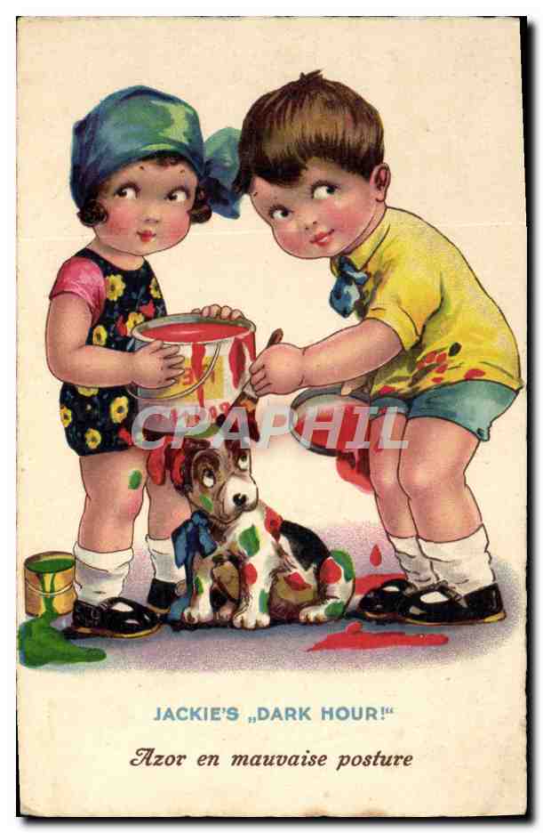CPA Fantaisie Illustrateur Enfants Chien 