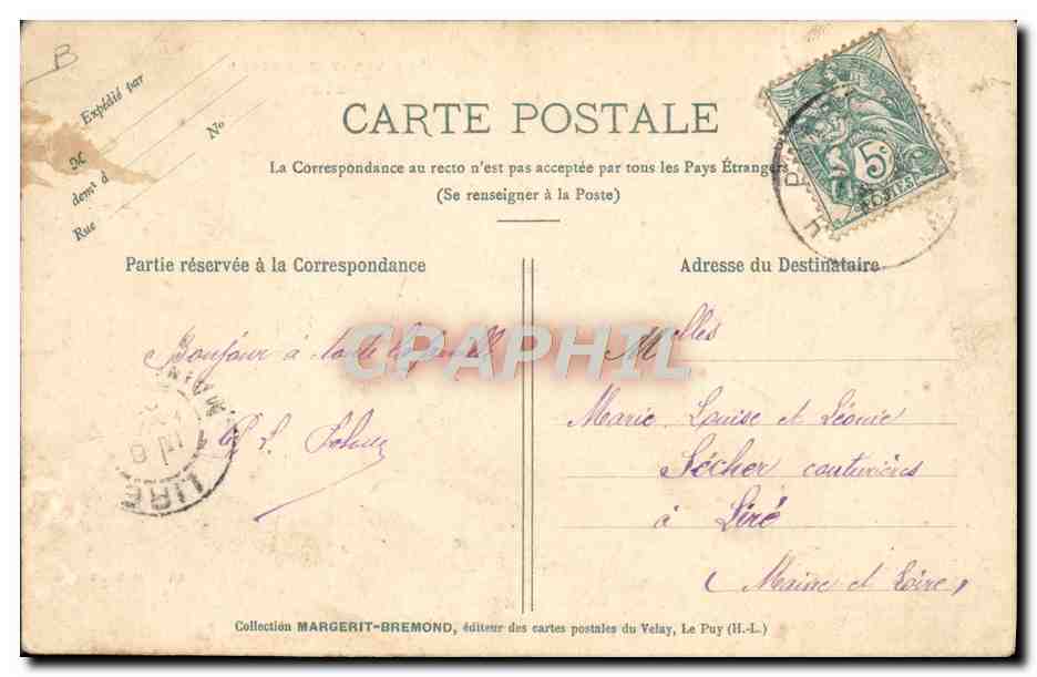 CPA Folklore Le Velay le couple a cheval — Verso