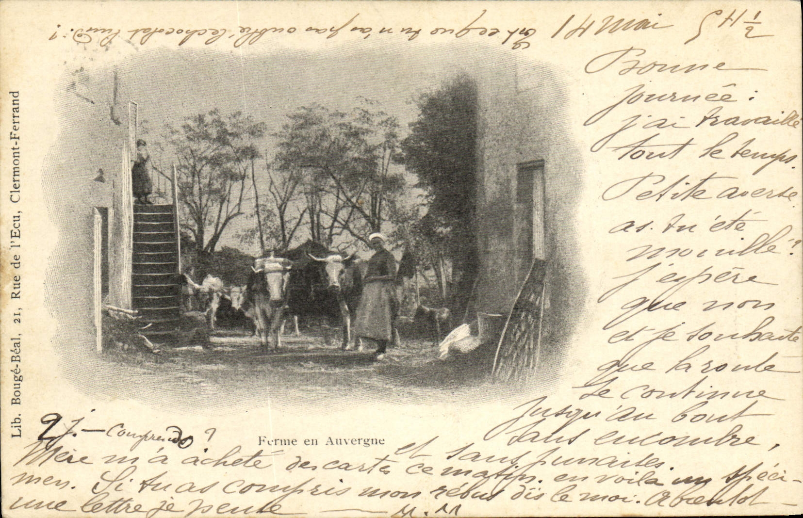 CPA Folklore Auvergne Ferme Attelage Boeufs 