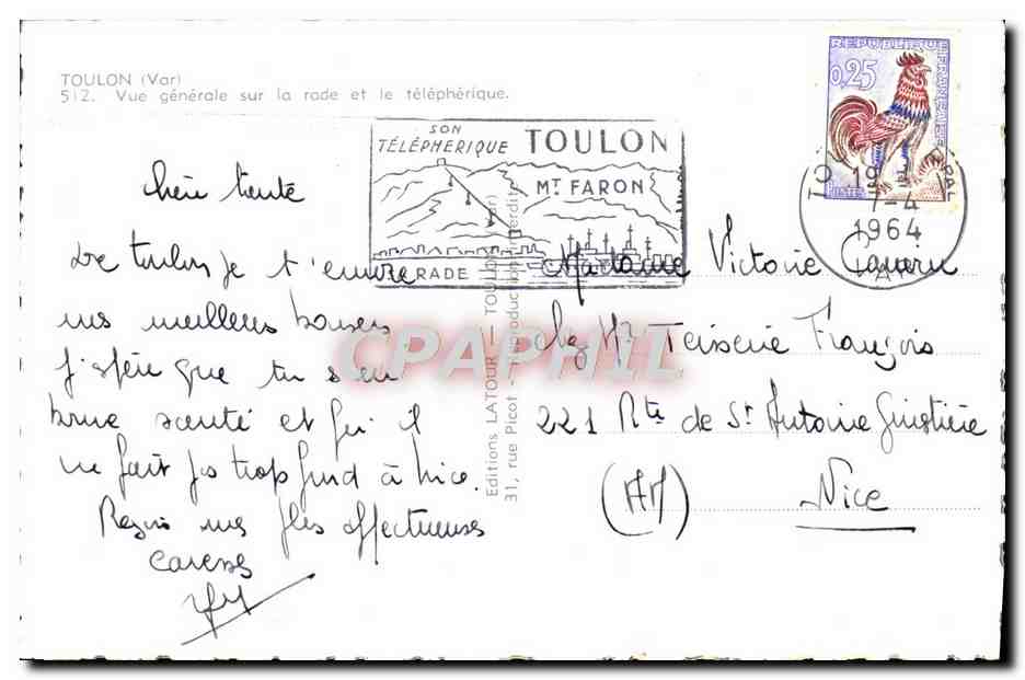 Toulon — Vue générale sur la rade et le téléphérique — Éditions Latour — Rückseite