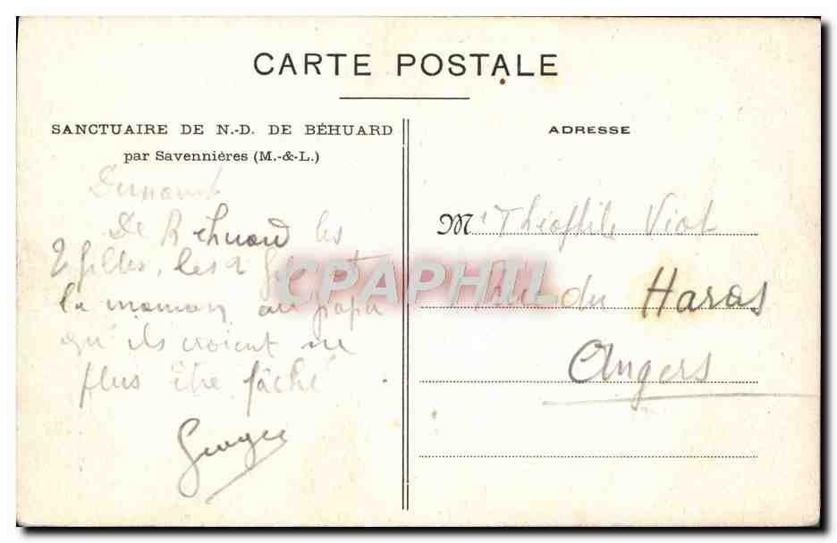 CPA Sanctuaire de ND de Behuard au diocese d'Angers  — Rückseite