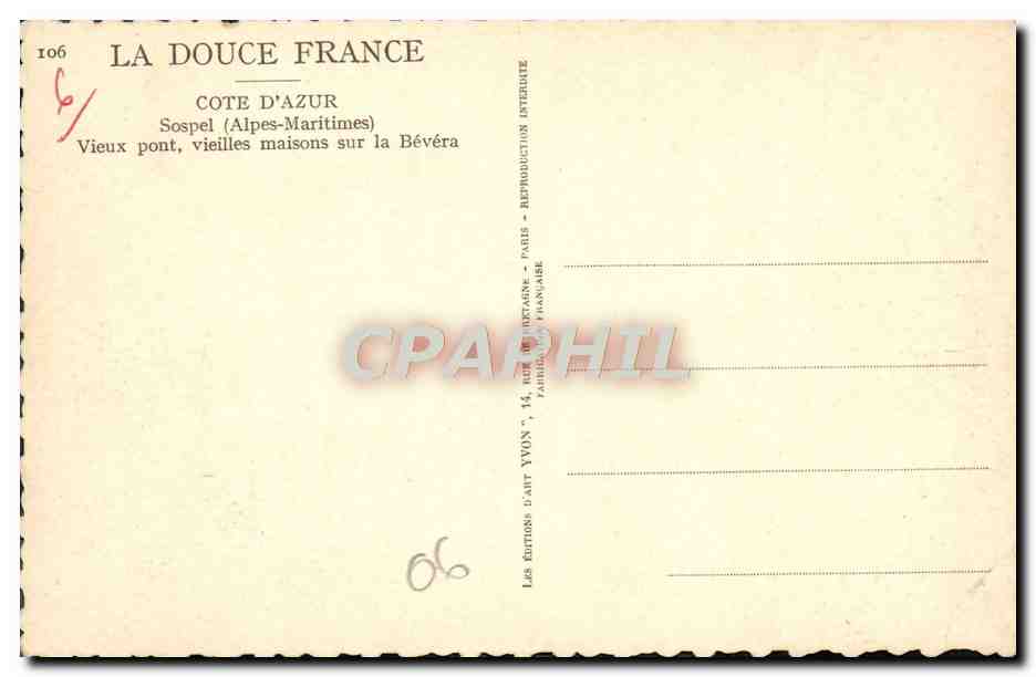 CPA Sospel Vieux Pont Vieilles Maisons — Rückseite