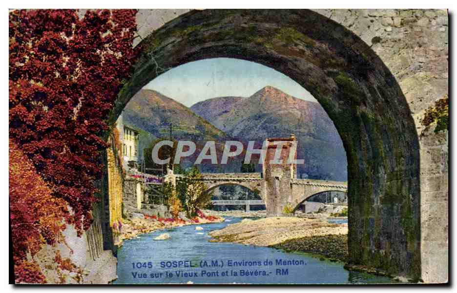 CPA Sospel Environs de Menton Vue sur le vieux pont et la Bevera