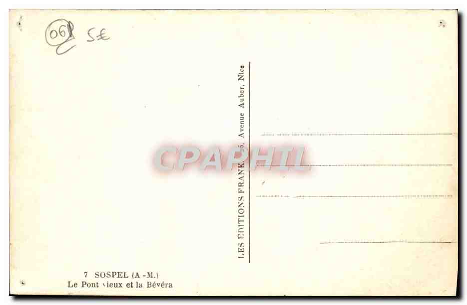 CPA Sospel Le Pont Vieux et la Bevera — Rückseite
