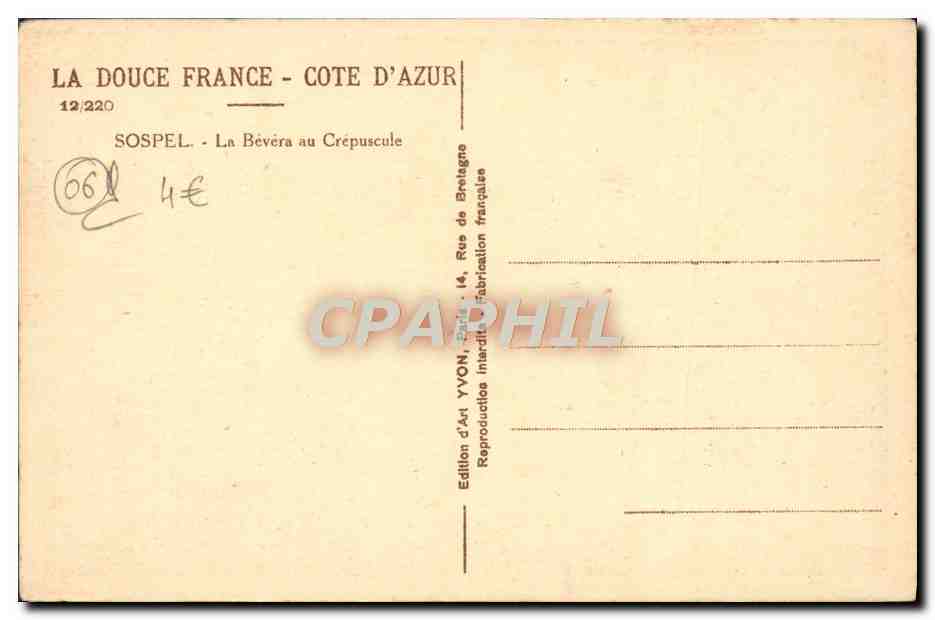 CPA Sospel La Bevera au Crepuscule — Rückseite