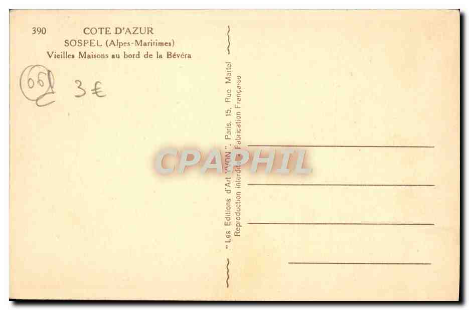 CPA Sospel Vieilles maisons au bord de la Bevera — Rückseite