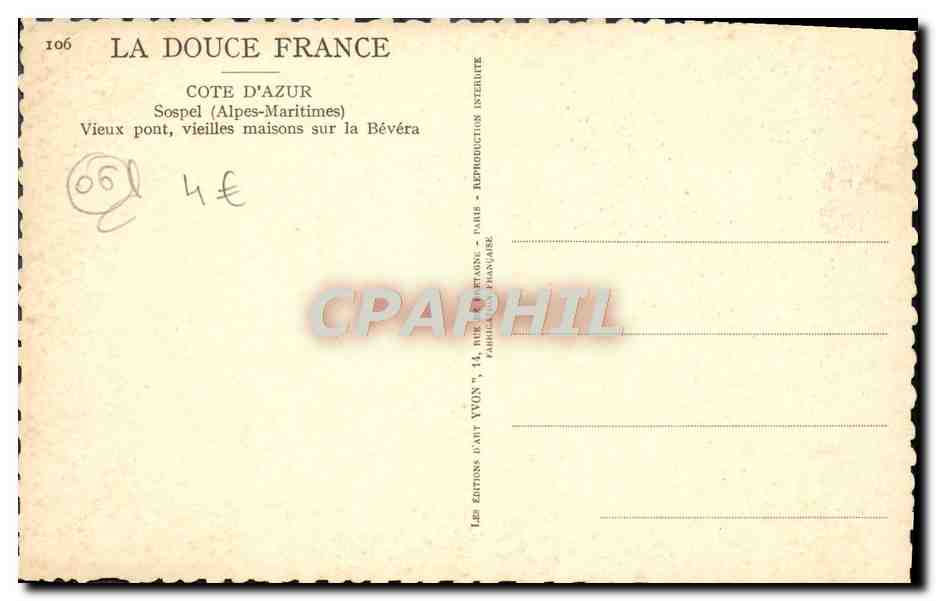 CPA Sospel Vieux Pont Vieilles Maisons Sur la Bevera — Rückseite