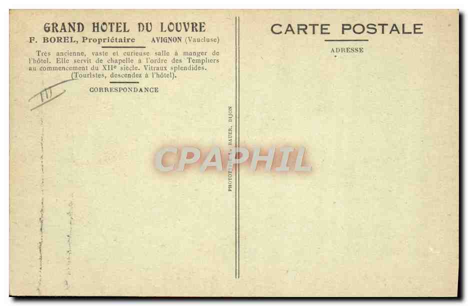Hôtel du Louvre – Avignon — Ancienne Chapelle des Templiers — Verso