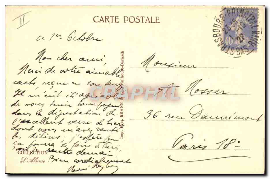 CPA Strasbourg Le monument Pasteur et l'universite — Rückseite