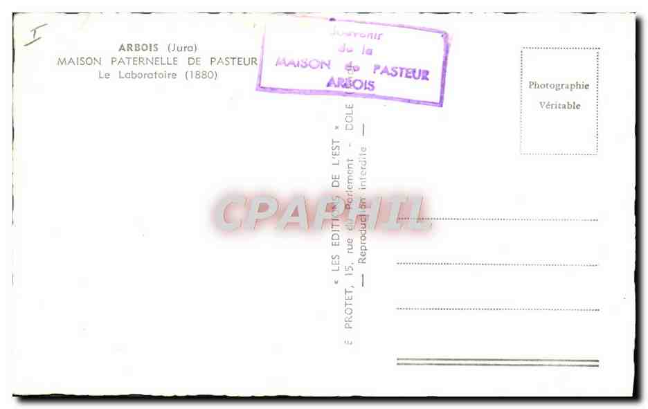 CPM Arbois Maison paternelle de Pasteur Le laboratoire  — Rückseite