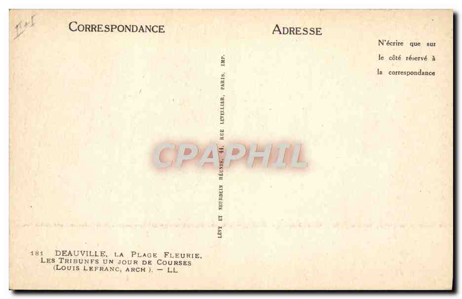 Deauville, las tribunas un día de carreras — Louis Lefranc, Arch. — 181 Deauville, La Plage Fleurie — Reverso
