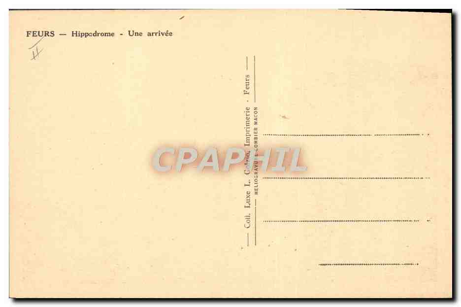 CPA Cheval Equitation Hippisme Feurs Hippodrome Une arrivee — Verso