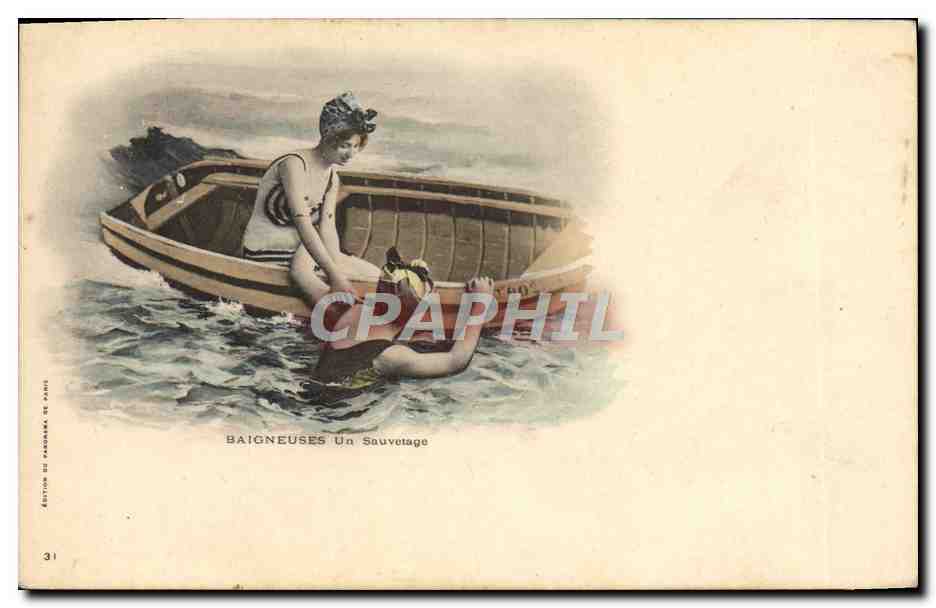 CPA Maillots de bains Femmes Baigneuses un sauvetage