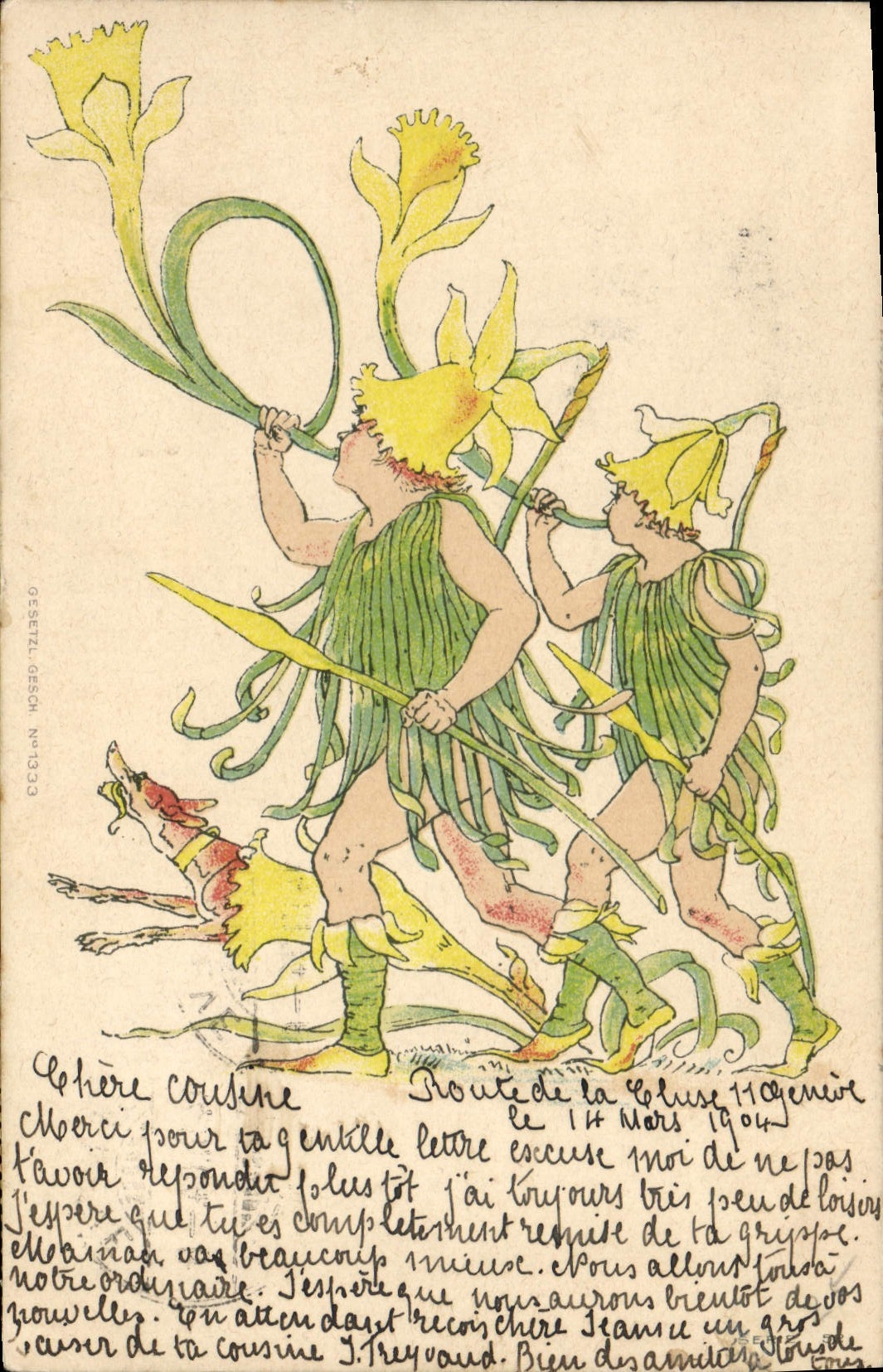 Daims et fleurs — illustration Art Nouveau — Gesetz & Co. n°1333