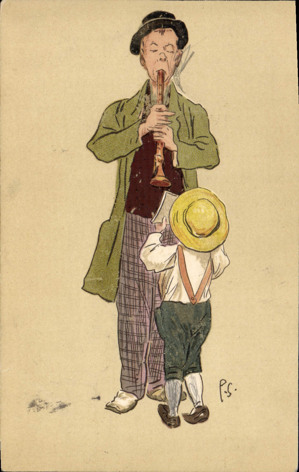 CPA Fantaisie Illustrateur Homme Clarinette 