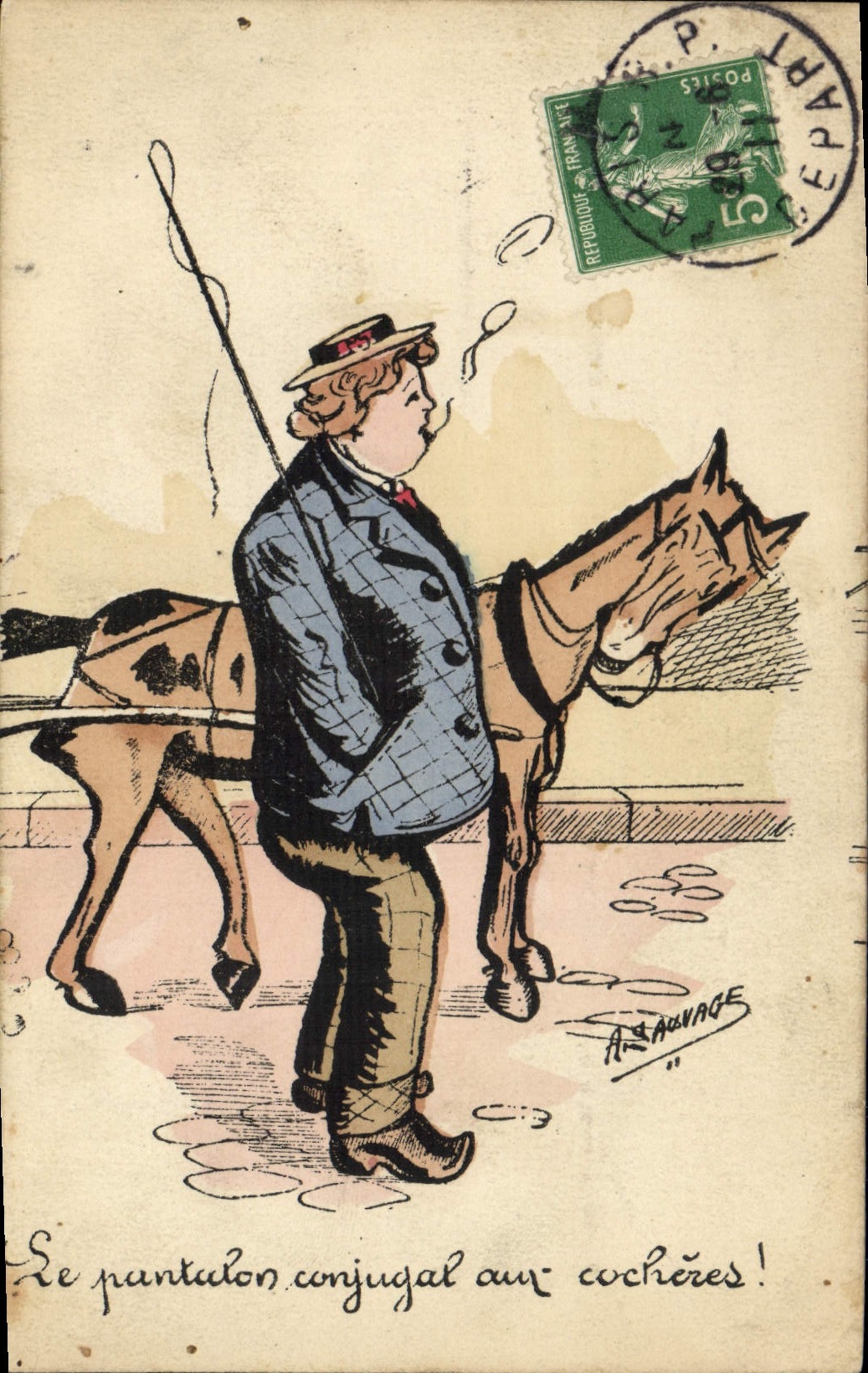 CPA Fantaisie Illustrateur Femme Cocher Cheval 