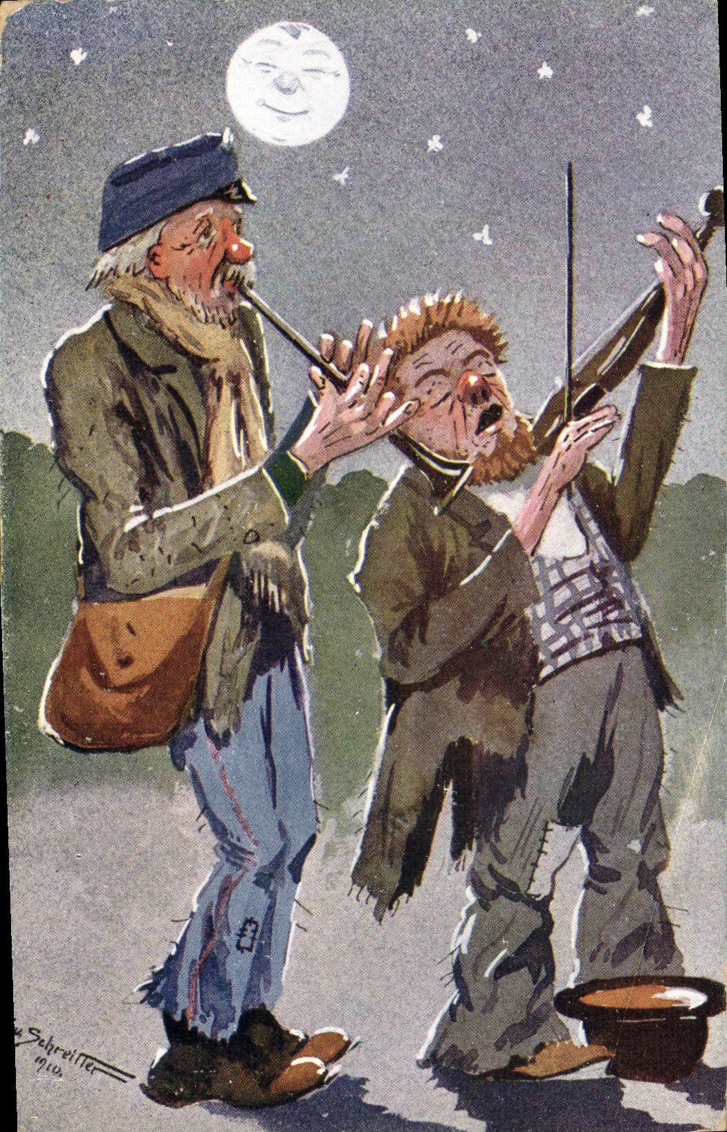 CPA Fantaisie Illustrateur Hommes Violon 