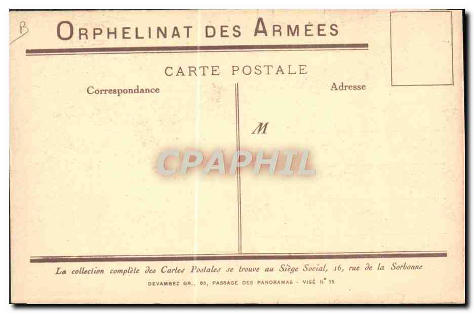 CPA Fantaisie Illustrateur Orphelinat des armees  — Rückseite