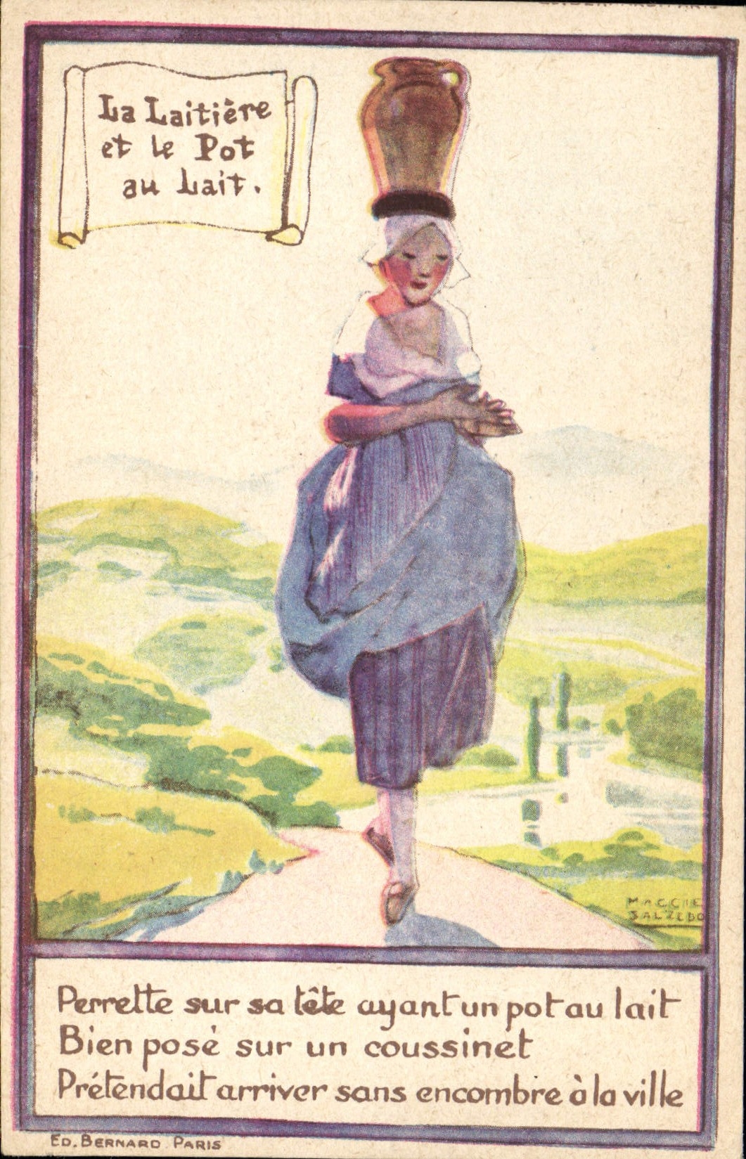 CPA Fantaisie Illustrateur La laitiere et le pot au lait Alcool de menthe de Ricqles 