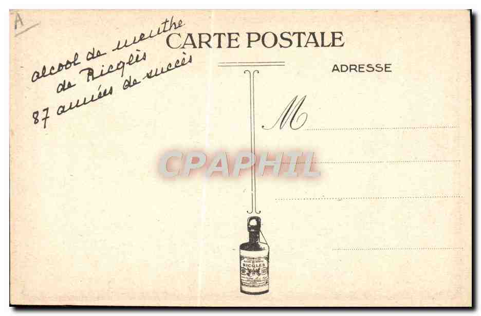 CPA Fantaisie Illustrateur La laitiere et le pot au lait Alcool de menthe de Ricqles  — Rückseite