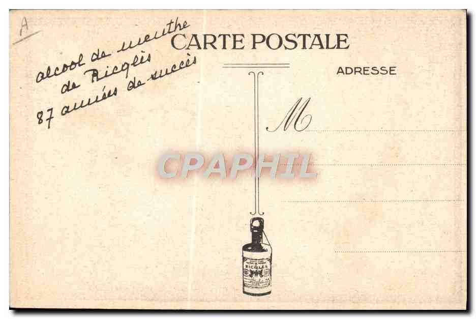 CPA Fantaisie Illustrateur le villageois et le serpent Alcool de Menthe de Ricqles — Rückseite