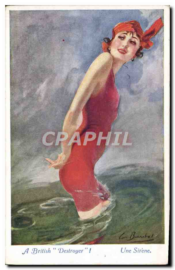 CPA Fantaisie Illustrateur Femme A british Destroyer Une sirene 